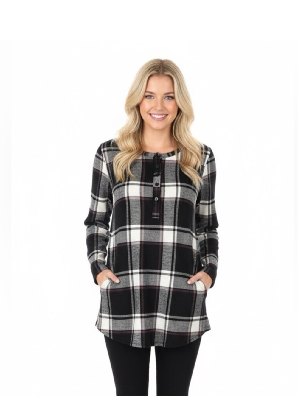 Sophie Rue plaid flannel tunic blouse with pockets